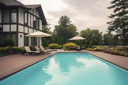 时尚豪华住宅与泳池背景图片