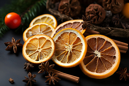 橙片与肉桂橙子橙柠檬高清图片