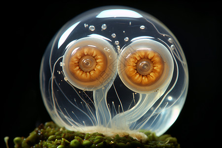 透明玻璃珠玻璃珠中的蜗牛卵背景