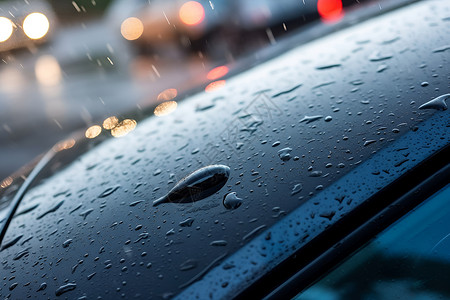 绣球在雨中湿润雨中行驶的汽车背景