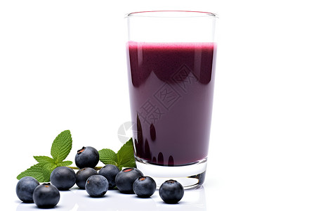 新鲜的蓝莓和果汁背景图片