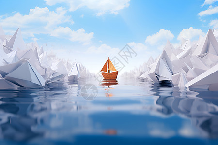 折纸纸船贺卡纸船涉险设计图片