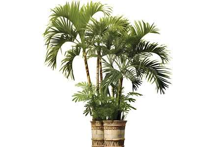 白色背景下的盆栽棕榈树背景图片