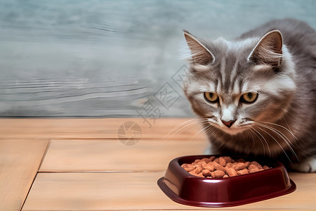 小猫在地上吃食物背景图片