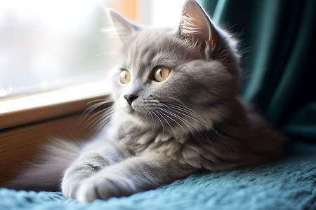 窗台上的英短猫背景图片