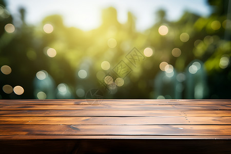 桌子模糊自然中的木质台面背景