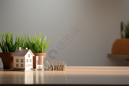 小木屋与植物背景图片
