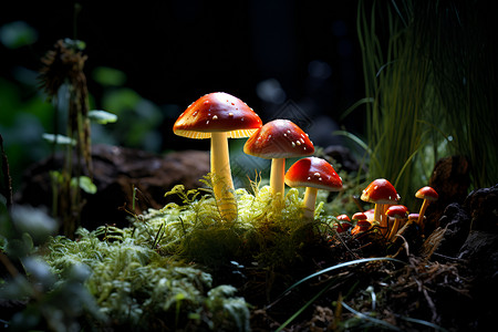 红点点蘑菇森林中的红蘑菇背景