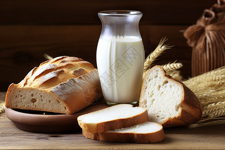 早餐面包与牛奶背景图片