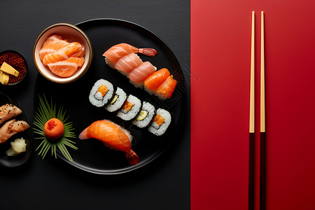 寿司餐饮优惠券鲜美口感的日式寿司背景