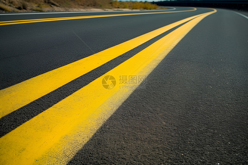 公路上的双黄线指示图片