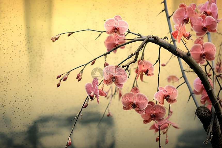 湖边绽放的花枝图片