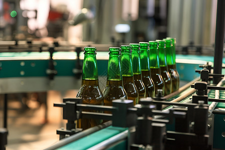 自动生产线上的啤酒背景图片