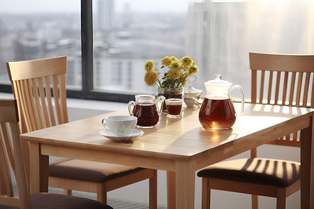 室内餐桌上面的茶背景图片