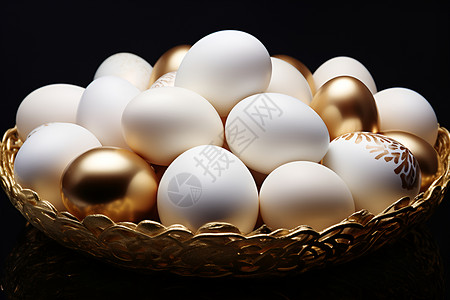 金边装饰金边碗中的鸡蛋背景