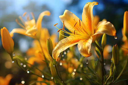 百合花花海风情百合花上滴落的水珠背景