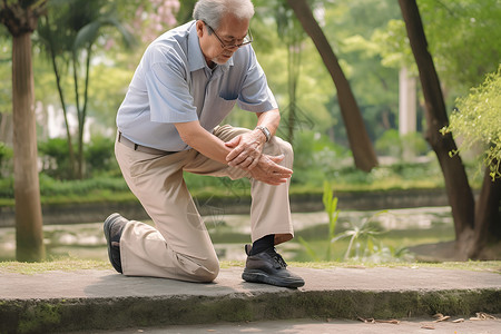 在膝盖上老年男性跪坐在石阶上背景