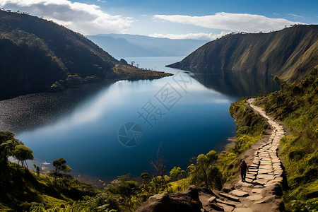 岛屿上的火山湖背景图片