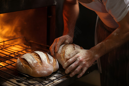 面包烤炉烤箱里的面包背景