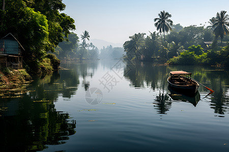 平静河面上的小船背景图片