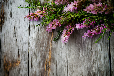 木板上漂亮的紫色花束背景图片