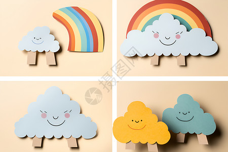 运动贴画可爱的彩虹云朵插画