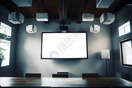 现代会议室内的大屏幕背景图片