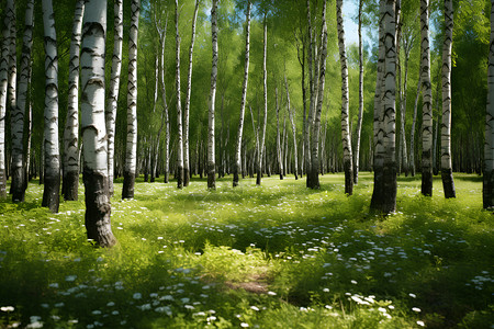 白桦林下的草地背景图片