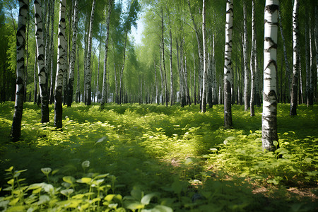 茂密的白桦林背景图片
