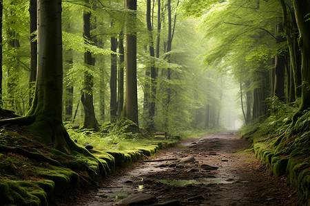 森林中的朦胧小路背景图片