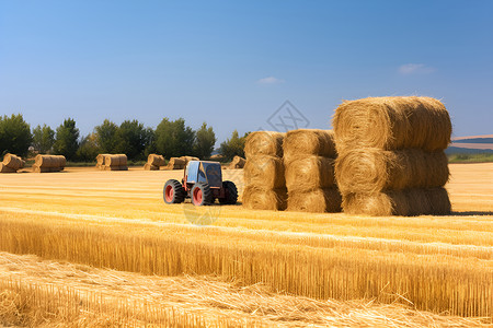 乡村麦田中的麦秸秆高清图片