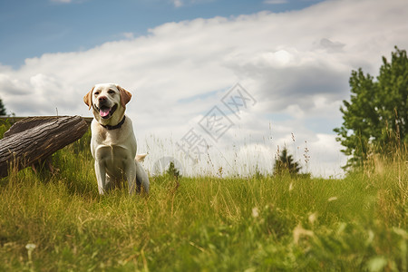 草地中的宠物狗背景图片