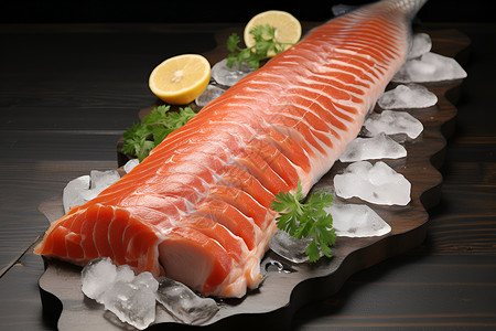 桌子上的鱼肉背景图片