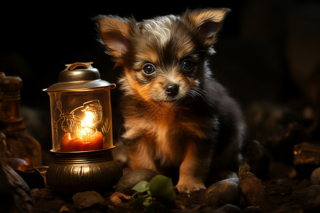 灯光前的动物小狗背景图片