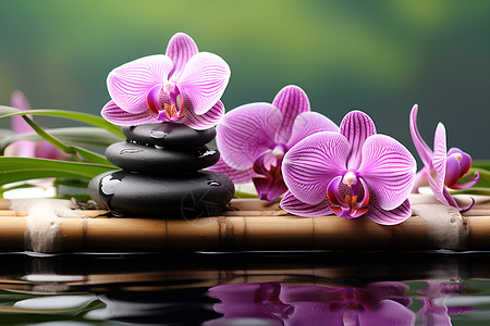 紫色花朵和石头背景图片
