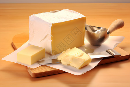 餐桌上的乳酪与黄油高清图片