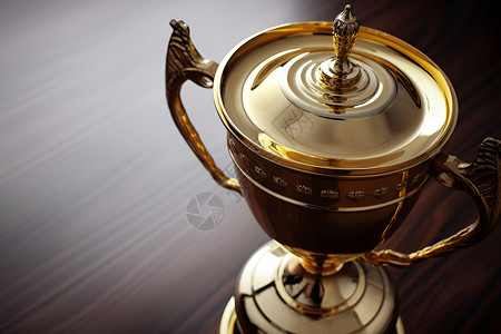 金色圆球奖杯木制桌上的奖杯背景