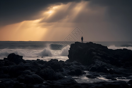 海边悬崖海边岩石上的人背景