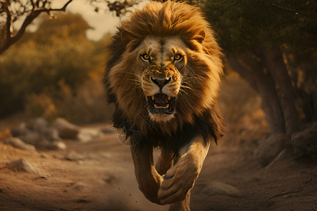 奔跑的狮子雄狮在奔跑背景
