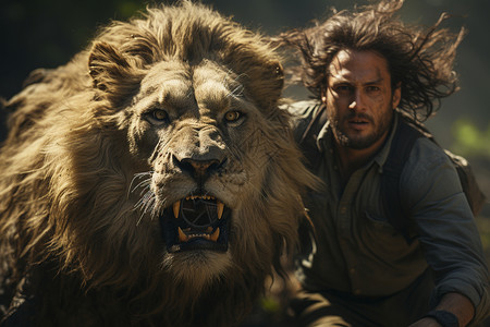 狮子和人背景图片