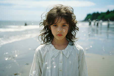 海边的少女背景图片