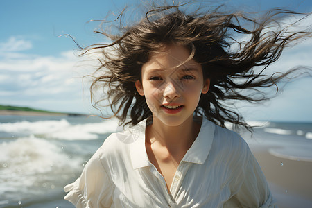 少女与海风背景图片