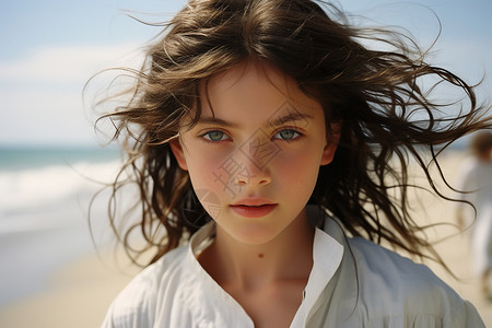 海滩上的少女背景图片