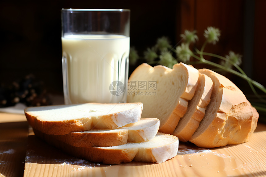 健康的面包和牛奶图片