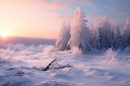 冬日林间的雪景背景图片