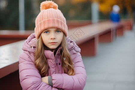 冬日里沉思的女孩背景图片