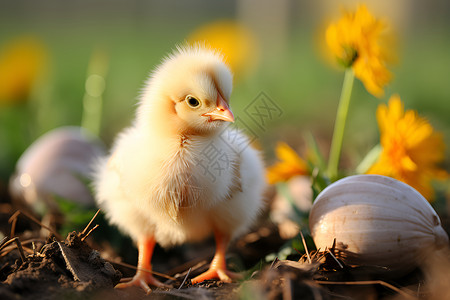 石榴花与小鸡小鸡与春天背景