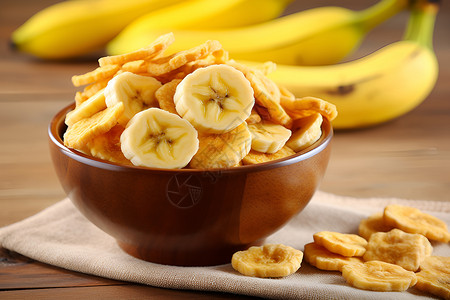 香脆可口的香蕉片背景图片