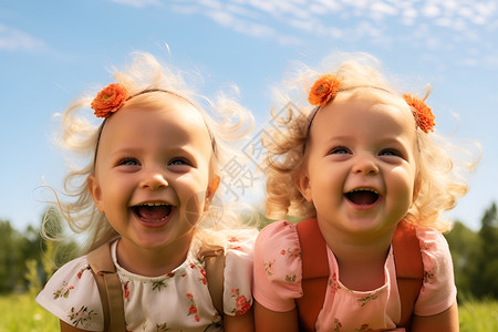 双胞胎女孩的微笑高清图片