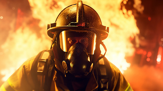 火场中一位勇敢的消防员背景图片